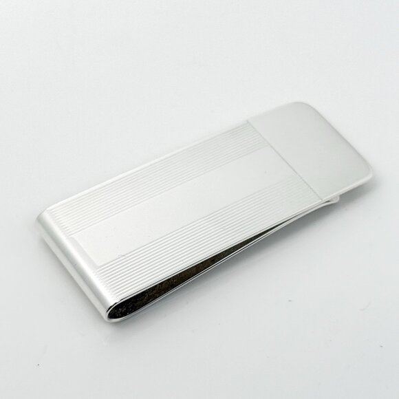Tiffany & Co Machine Turned Pin Stripe Engravable ID Money Clip in Silver - Picture 1 of 8